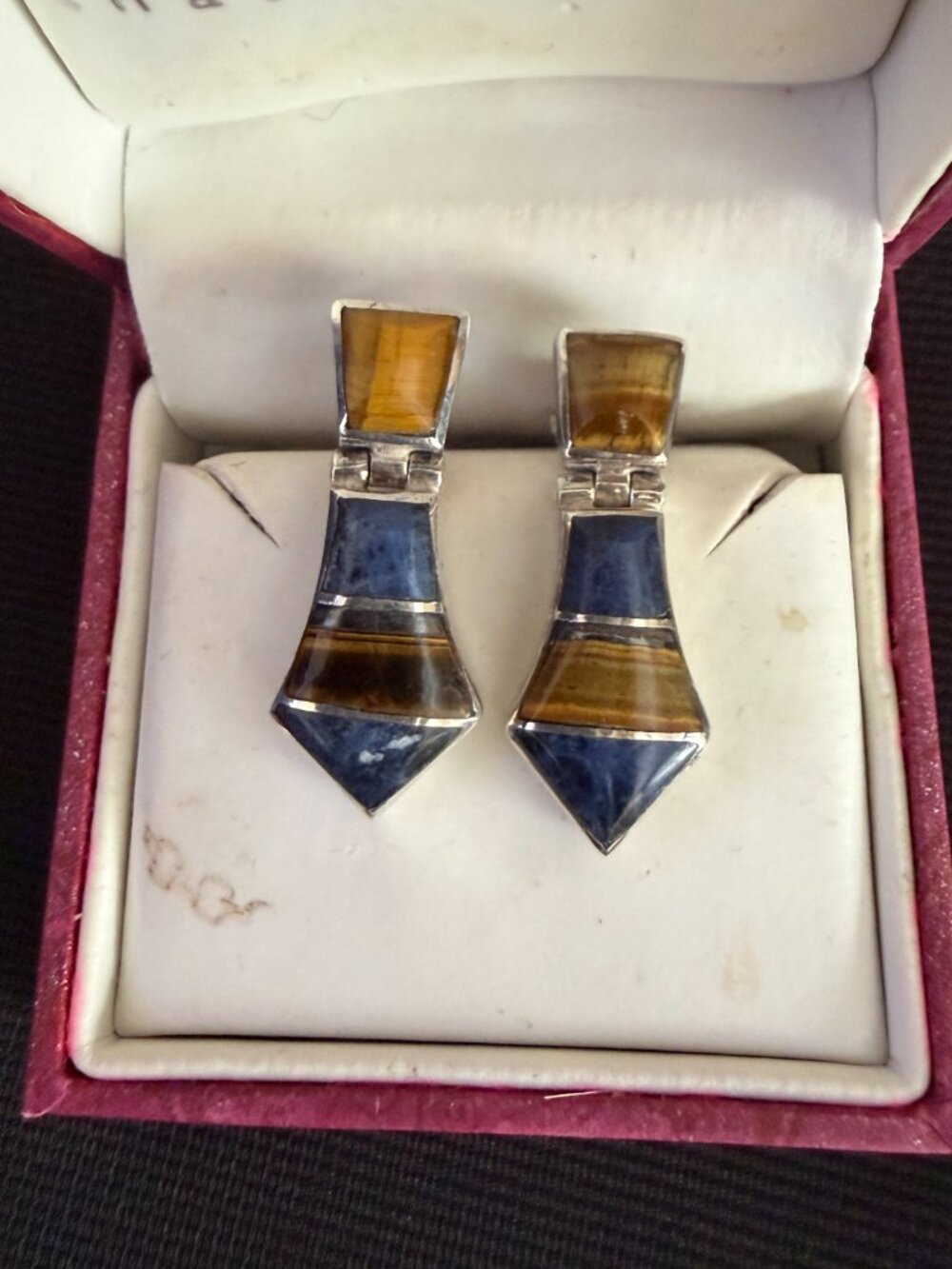 Silver .925 Earrings Blue & Bronze Stones